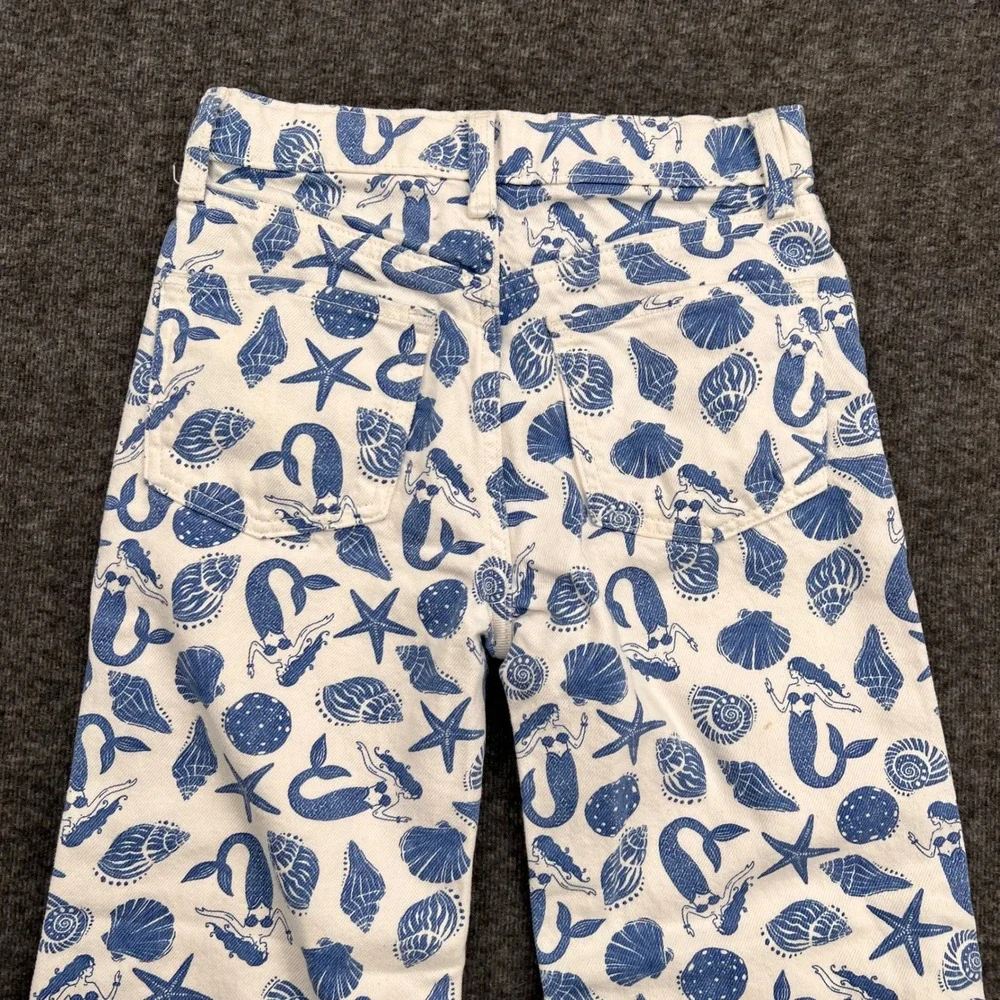 Old Navy Girls Blue White Mermaid Starfish Baggy Wide Leg Jeans Size 12